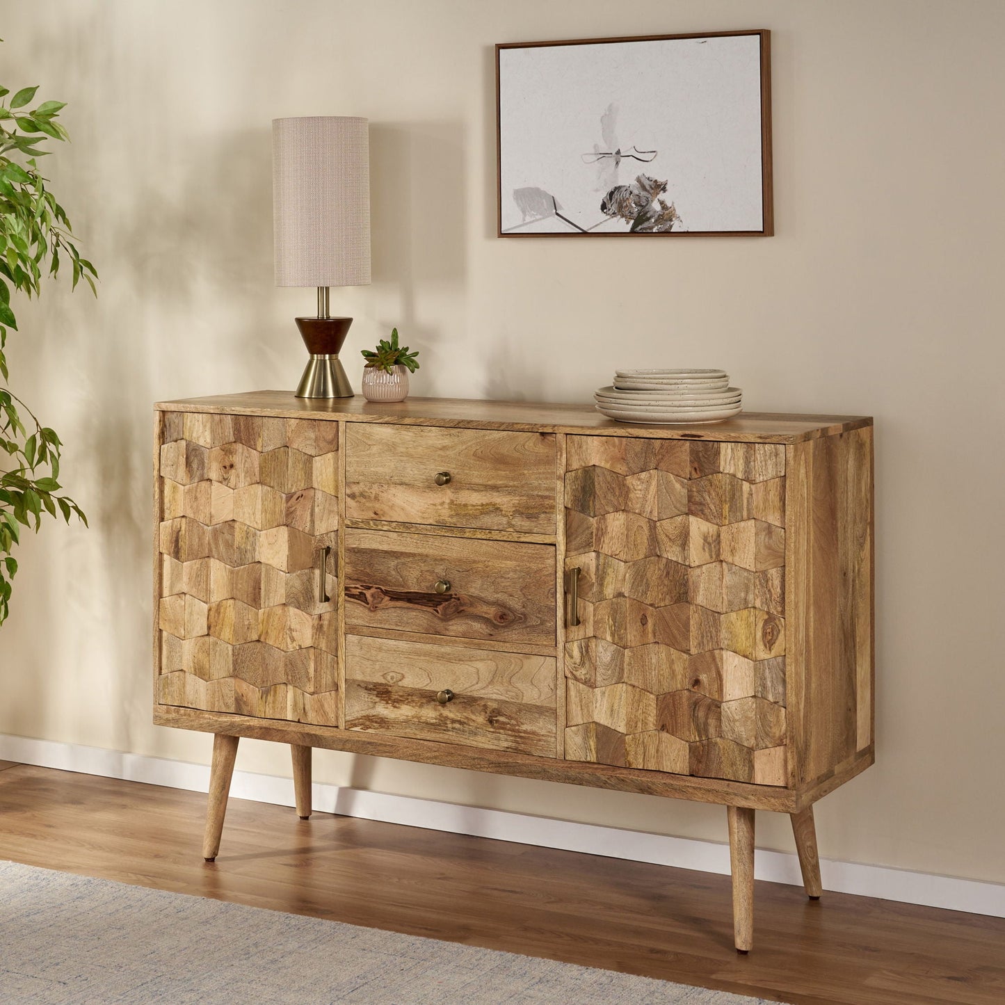 3 Drawer Sideboard With 2 Doors (KD Legs) - Natural Noble House