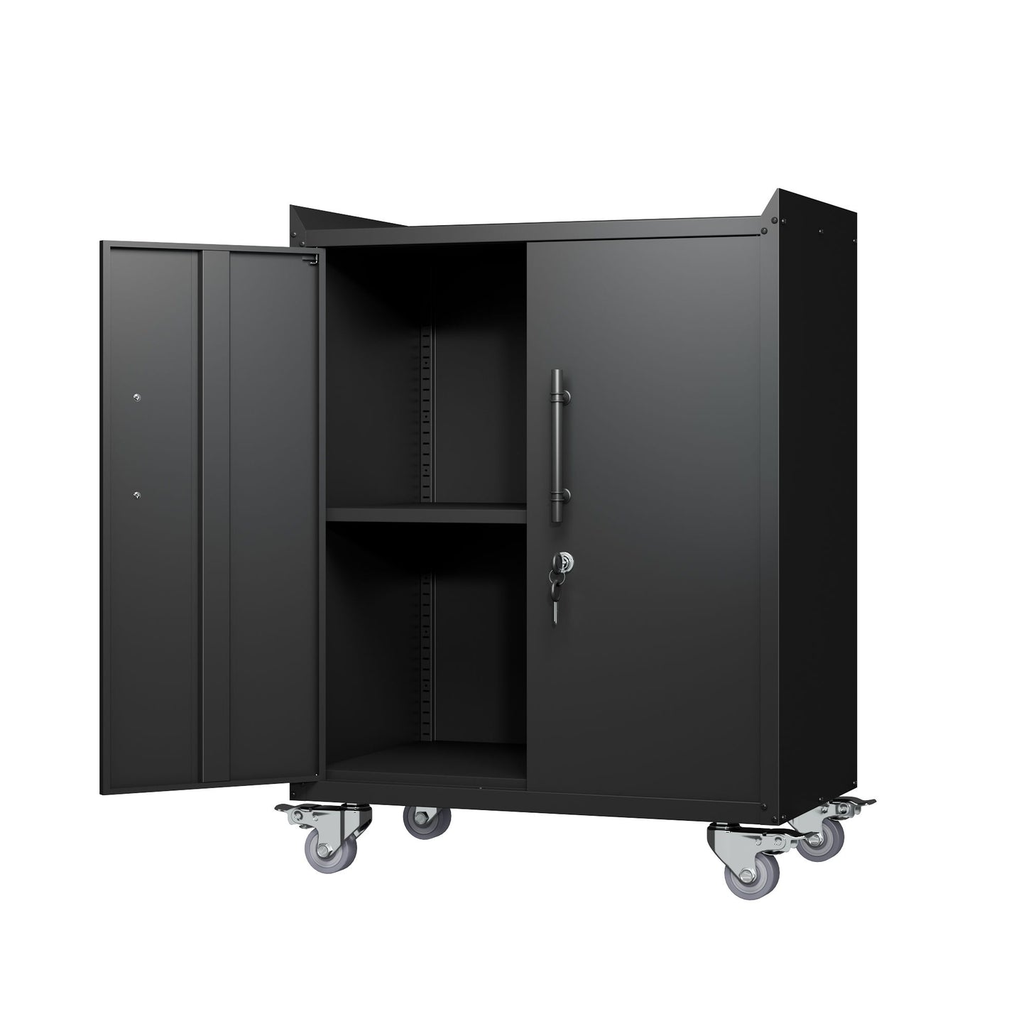 2 Door Tool Cabinets For Garage, Lockable Garage Storage Cabinet, Locking Storage Cabinet With Wheels, Rolling Tool Chest - Black Daily Nest