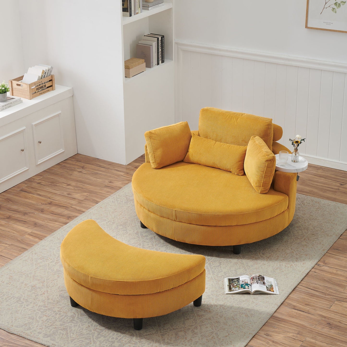Corduroy Sofa With Two Throw Pillows And A Waist Pillow With An Extra Tray For Comfortable Seating In Small Apartment Bedrooms Home Essentials