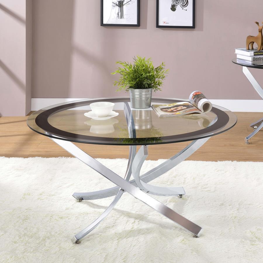 Brooke - Round Glass Top Coffee Table Metal Base CoasterEssence