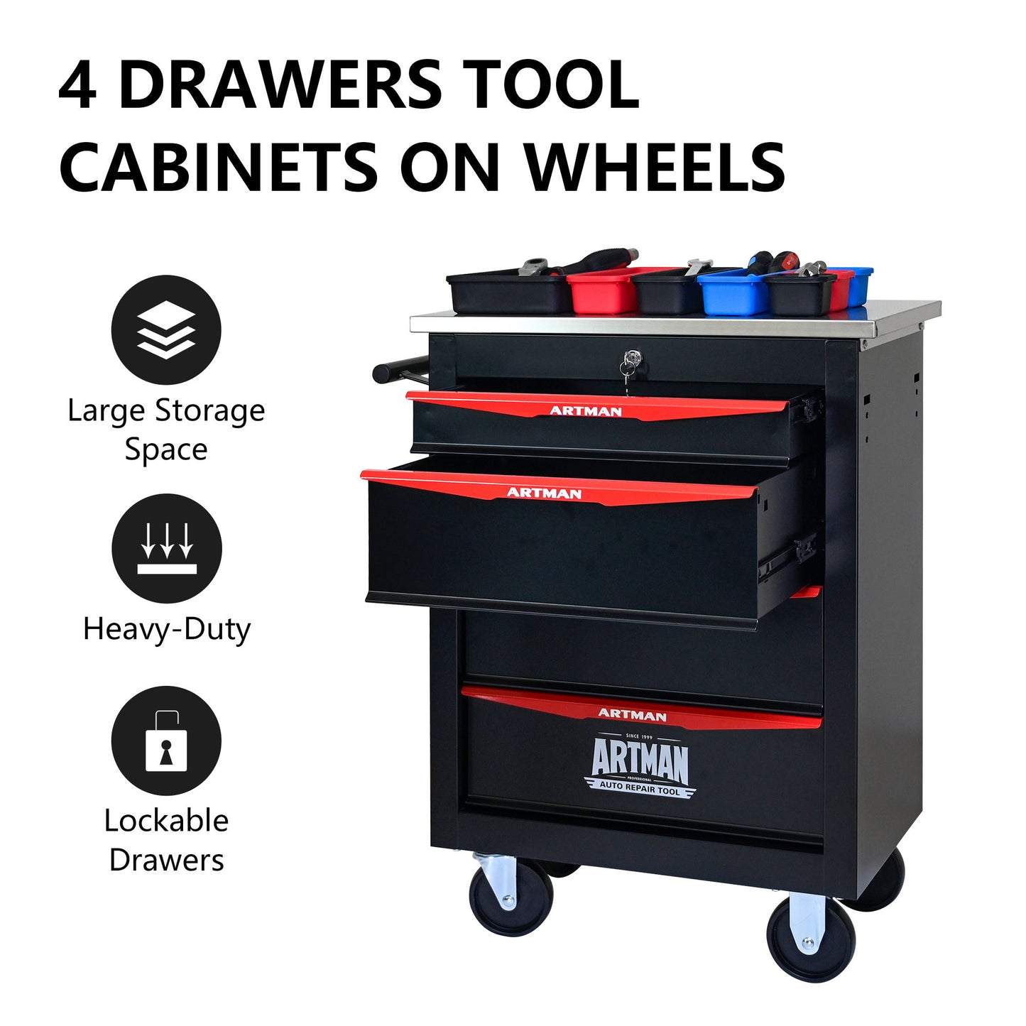 Drawer Multifunctional Tool Cart With Wheels For Garage Daily Nest