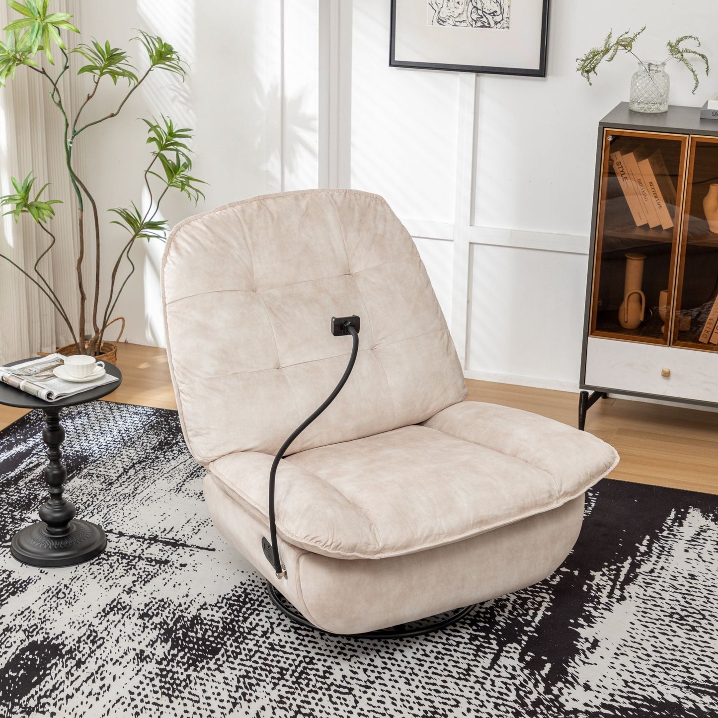 Modern Swivel Gliding Recliner Chair With Rocking Function And Phone Holder, Large Comfortable Home Essentials