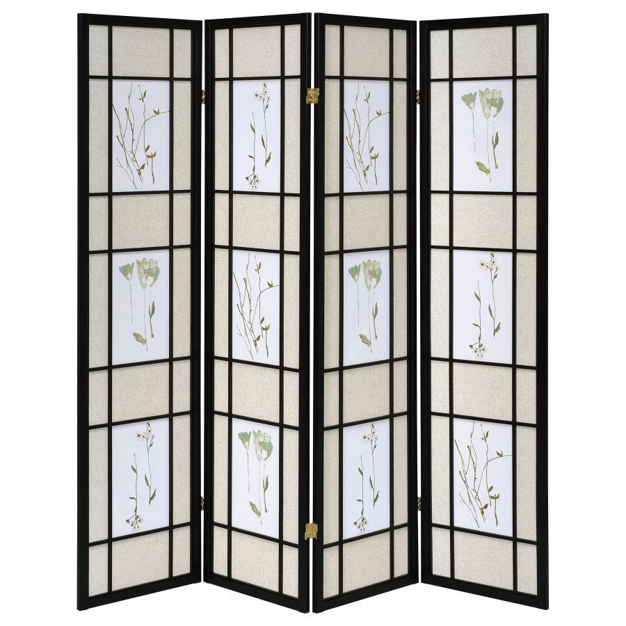 Catabella - 4-Panel Room Divider Folding Shoji Screen Floral - Black CoasterEveryday