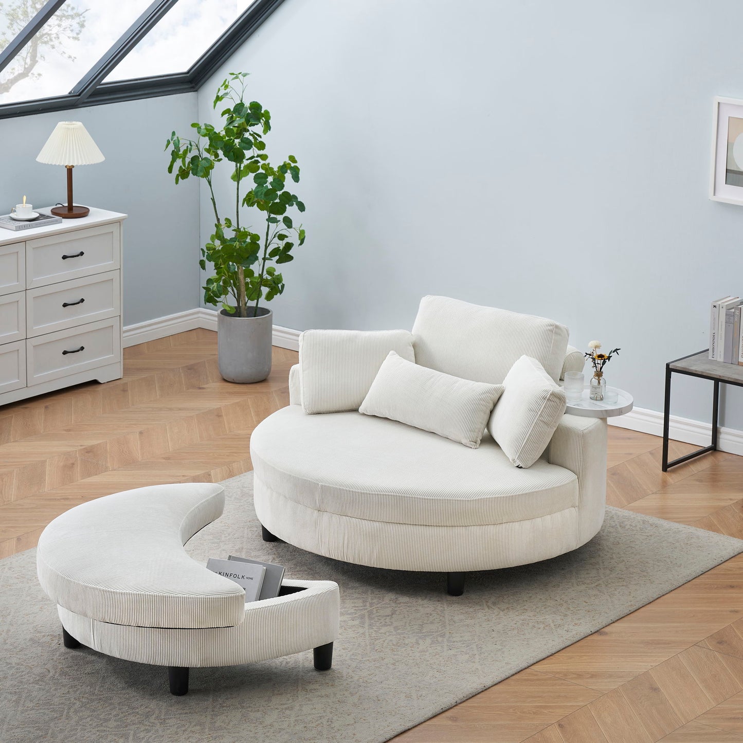 Corduroy Sofa With Two Throw Pillows And A Waist Pillow With An Extra Tray For Comfortable Seating In Small Apartment Bedrooms Home Essentials