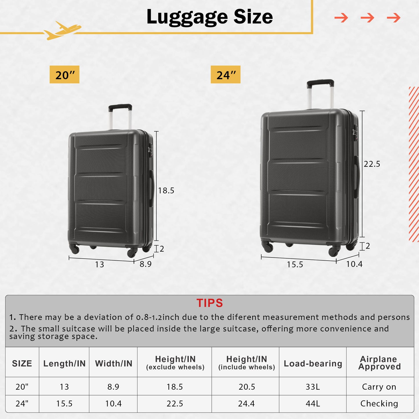 2 Piece Luggage Set With Bags Expanable Spinner Wheels ABS Lightweight Suitcase With Tsa Lock 20" / 24" Daily Nest