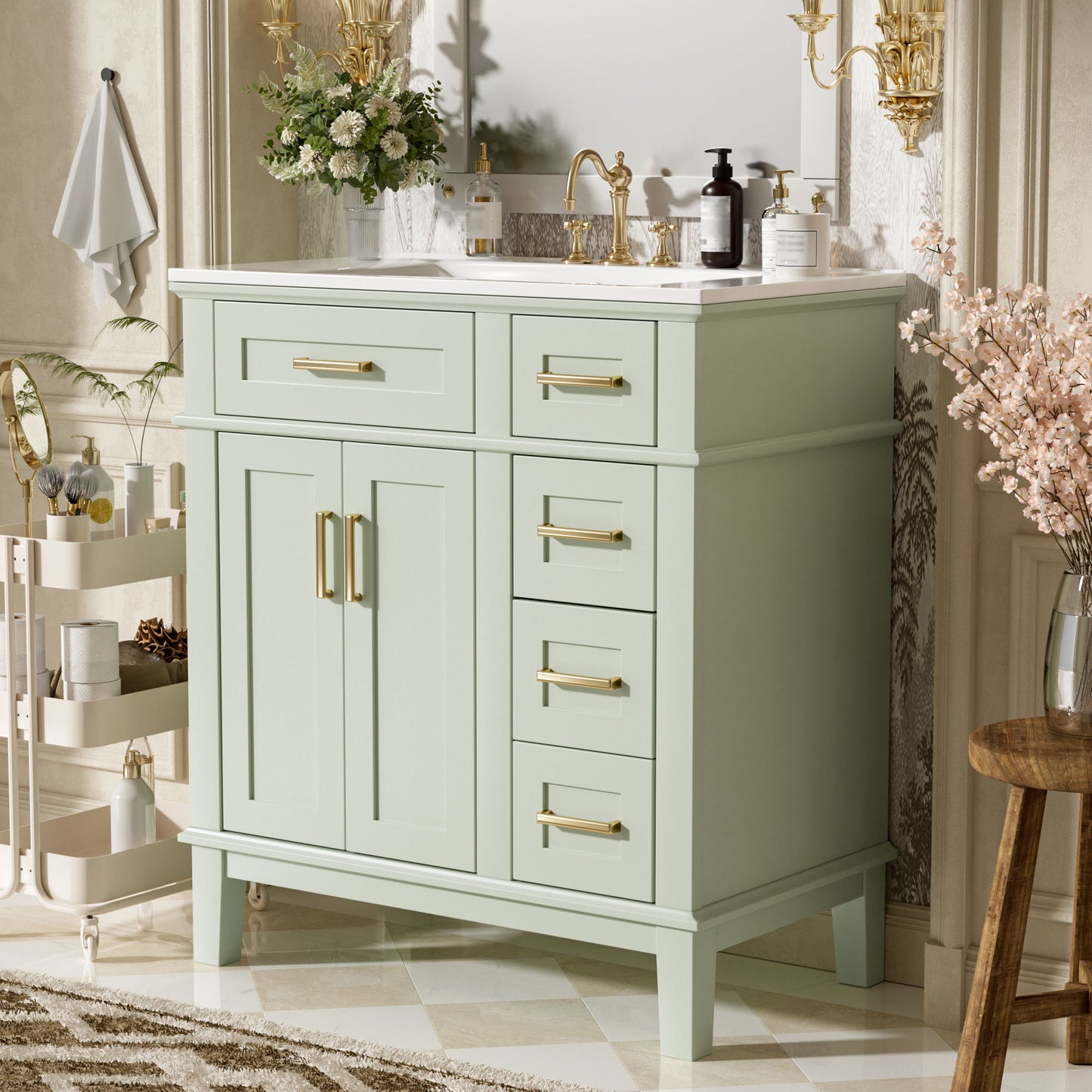 Modern Bathroom Vanity With Ceramic Sink, Soft Close Storage Cabinet Hearth and Haven