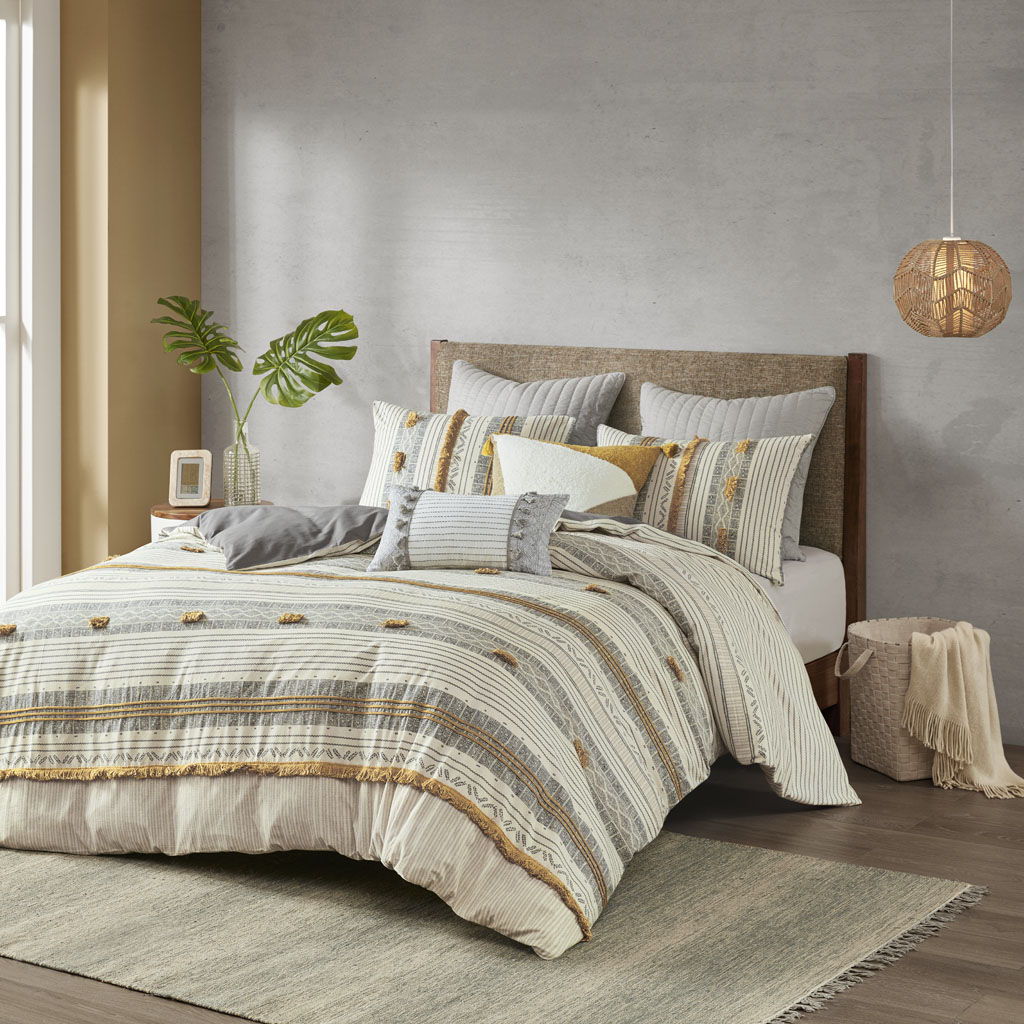 Cody - King 3 Piece Duvet Cover Set - Gray / Yellow INK+IVY
