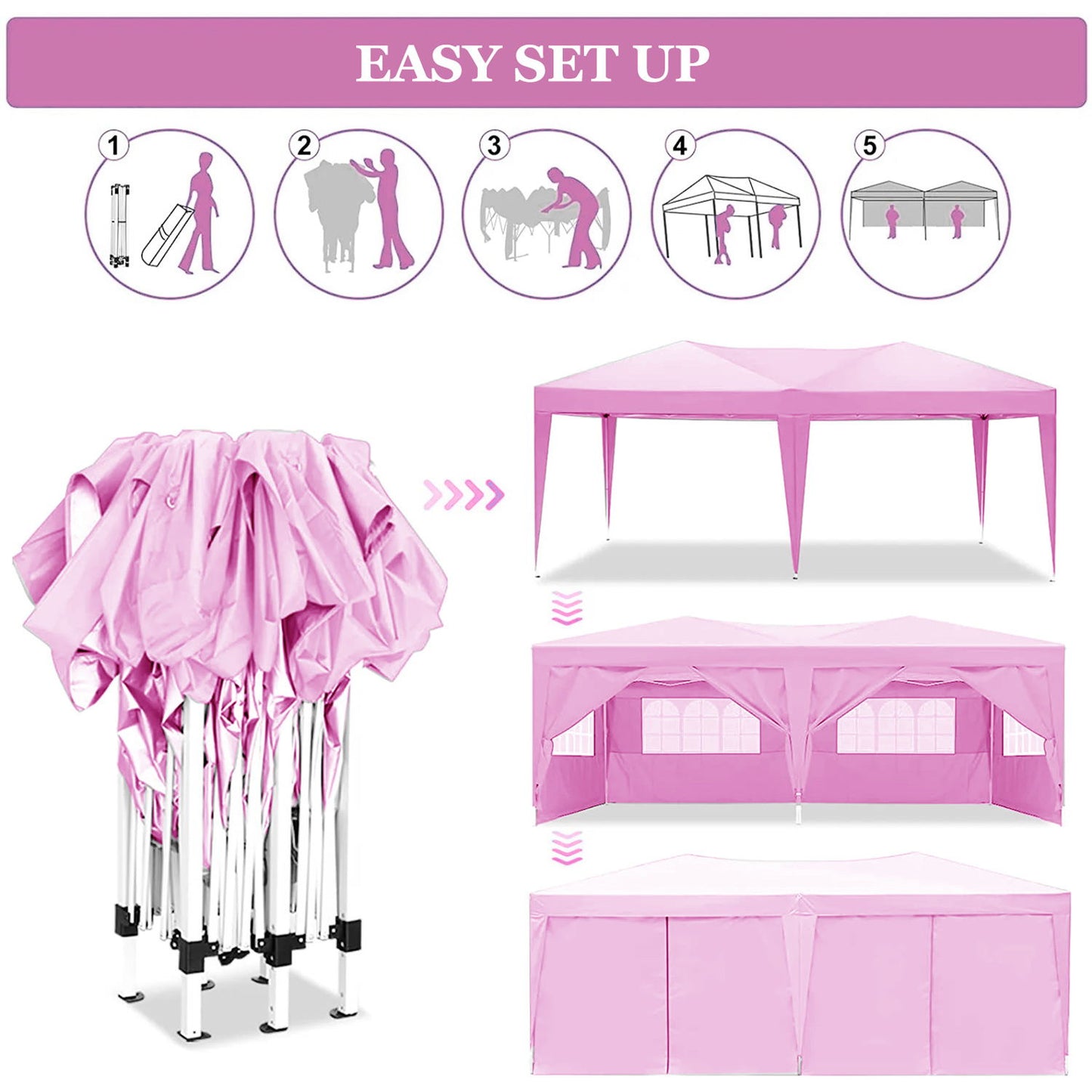 10'X20' Folding Canopy With 6 Removable Sidewalls Outdoor Event Shelter UPF 50+ Gazebo Portable Tents For Parties Beach Camping Wedding Ez Pop Up Canopy Home Essentials