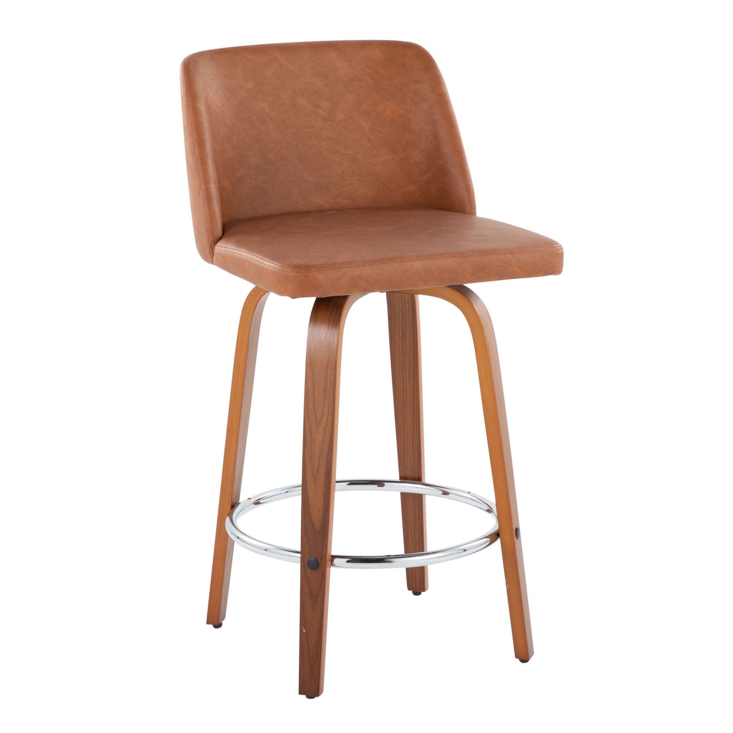 Toriano - Contemporary Fixed Height Counter Stool With Swivel & Round Footrest (Set of 2) - Walnut / Camel Lumi Source