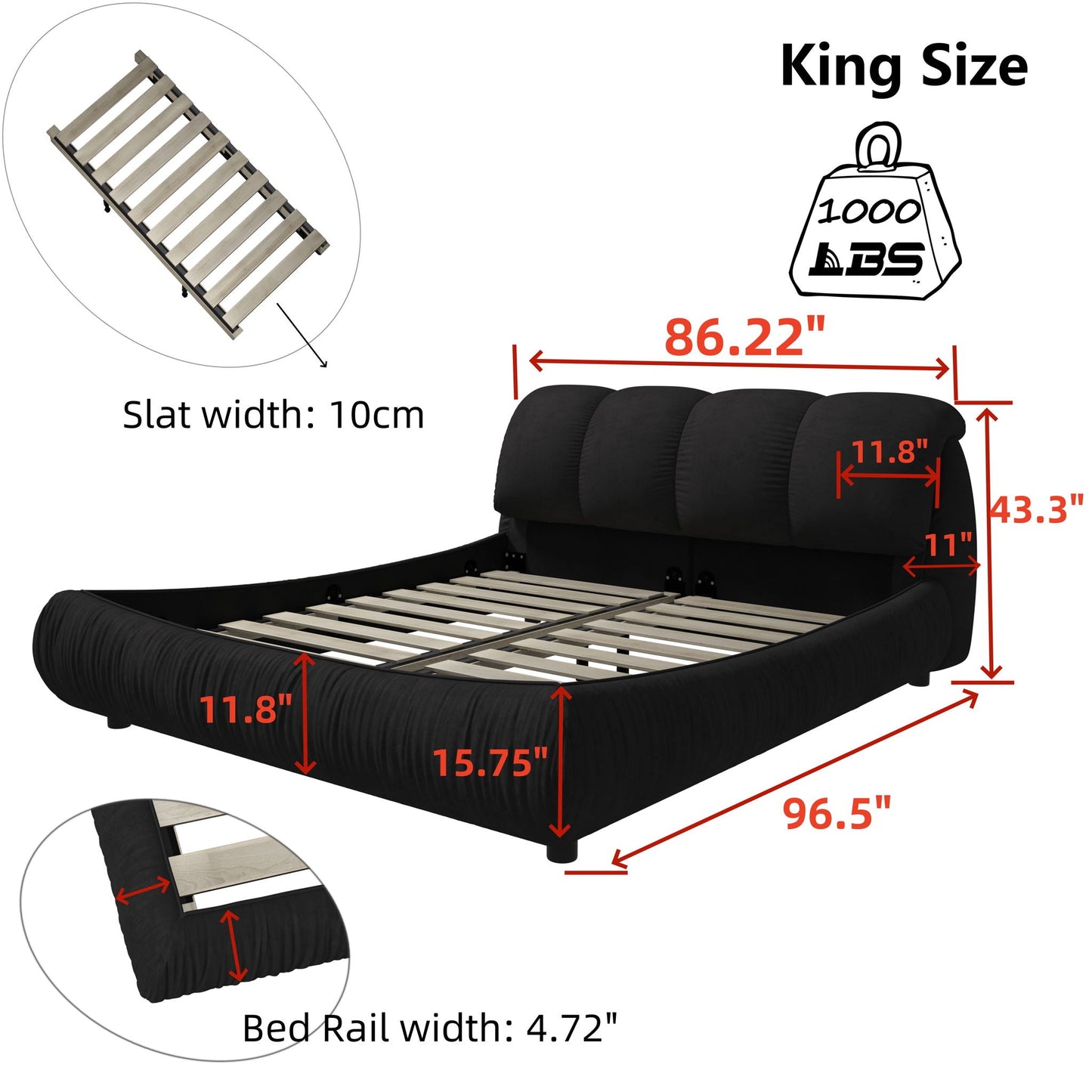 Luxury Upholstered Platform Bed With Oversized Padded Backrest And Solid Wood Frame Home Essentials
