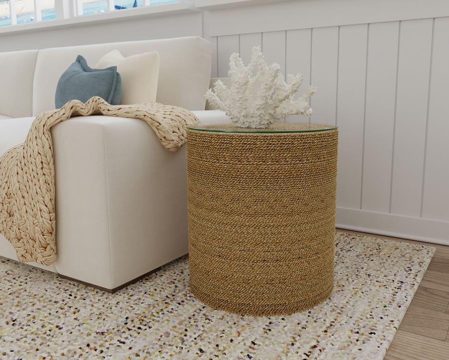 Halden - Round Woven Seagrass Accent Side Table - Light Brown Coaster Fine Furniture