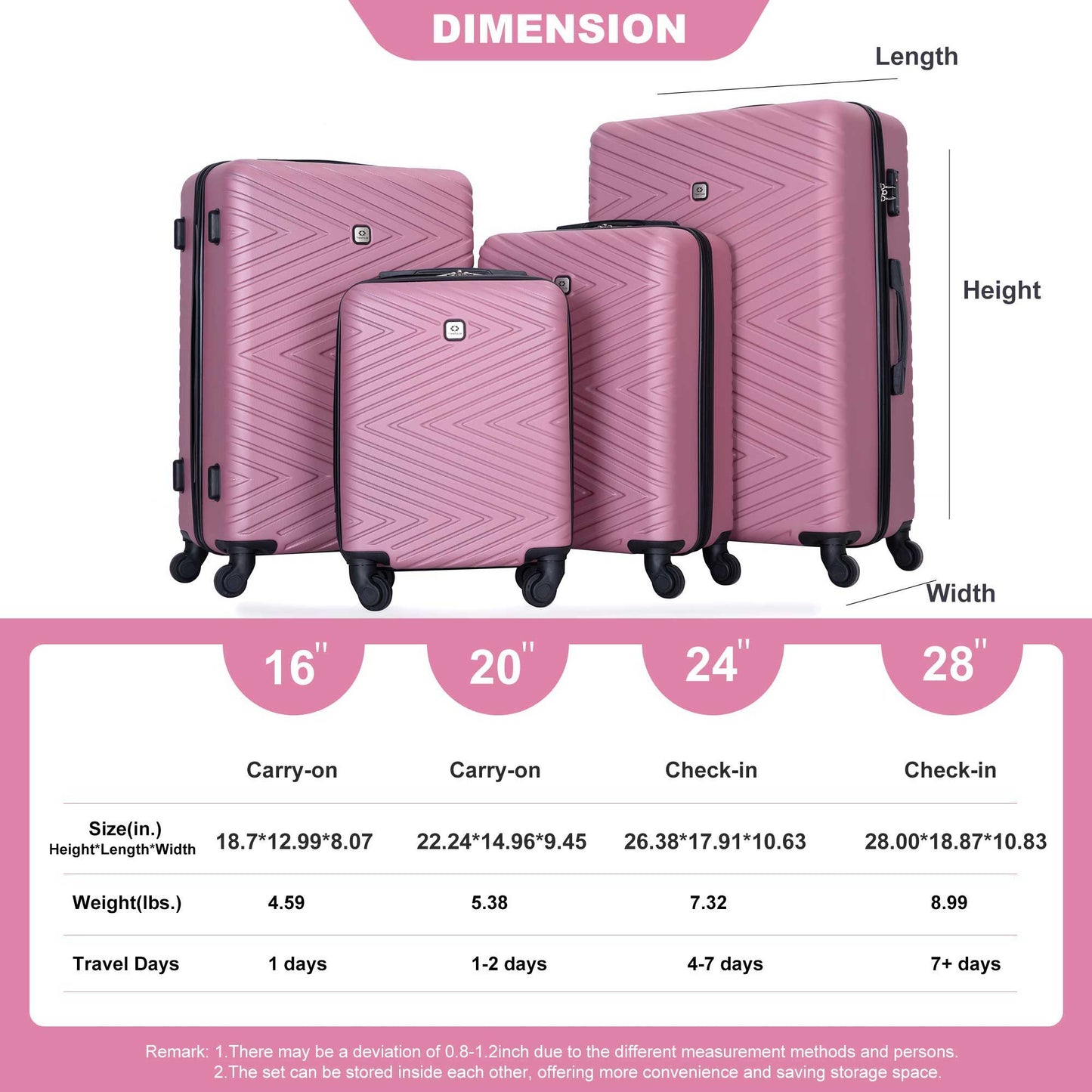 Luggage 4 Piece Lightweight Suitcase With Rotating Wheels With Tsa Lock, Daily Nest