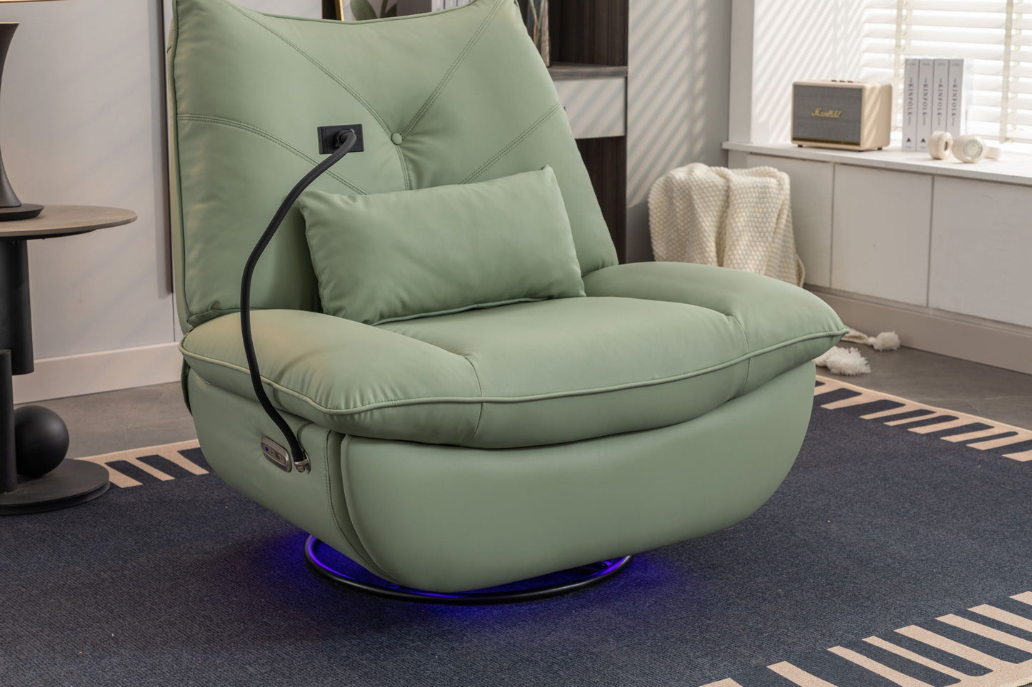270 Swivel Glider Recliner Chair, Power Recliner Rocking Chair, USB Port Charge For Nursery Chair With Atmosphere Lamp For Living Room Bedroom Apartment Home Essentials