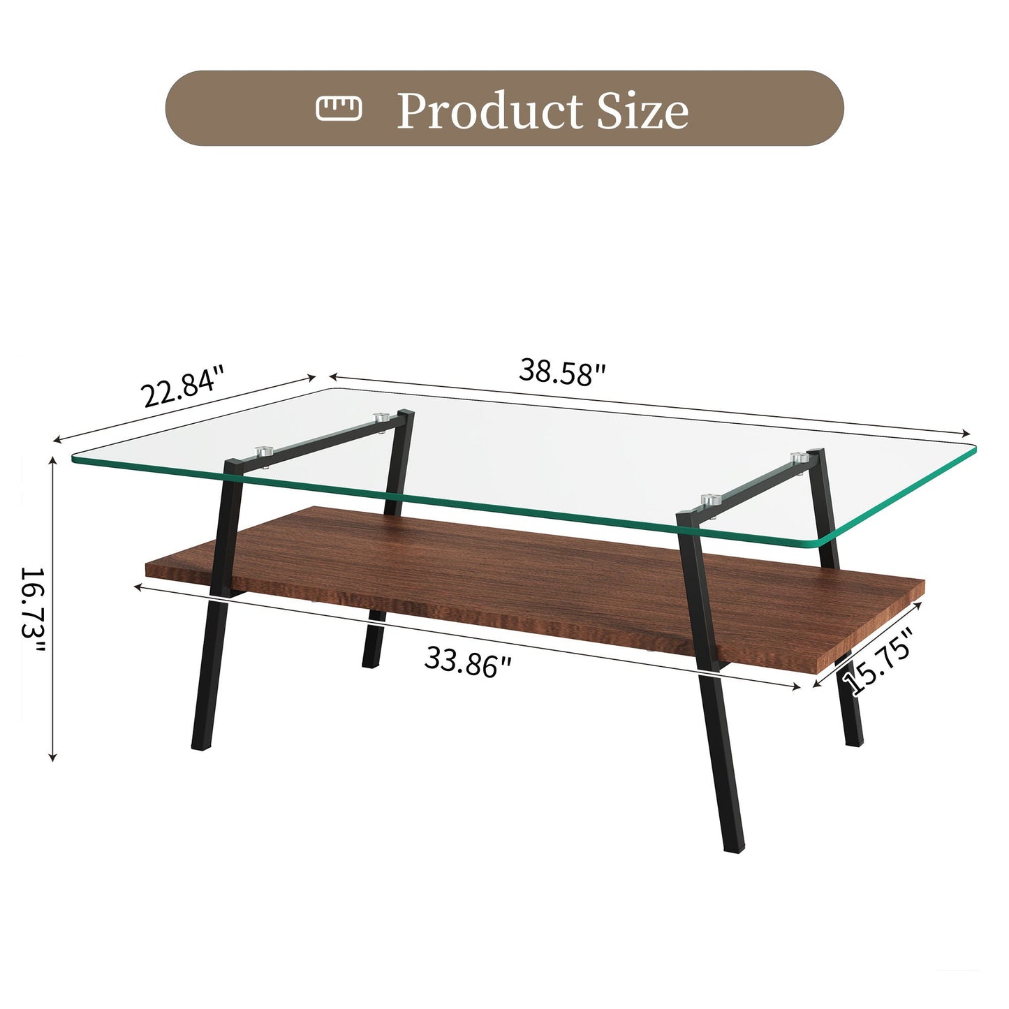 Rectangle Coffee Table, Tempered Glass Tabletop With Metal Legs, Modern Table For Living Room Home Essentials