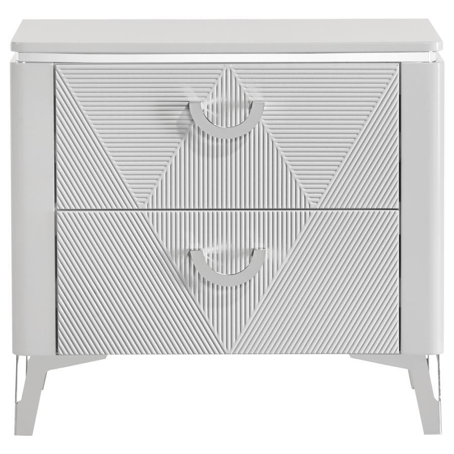 Cassia - 2-Drawer Nightstand Bedside Table - White High Gloss Coaster Fine Furniture