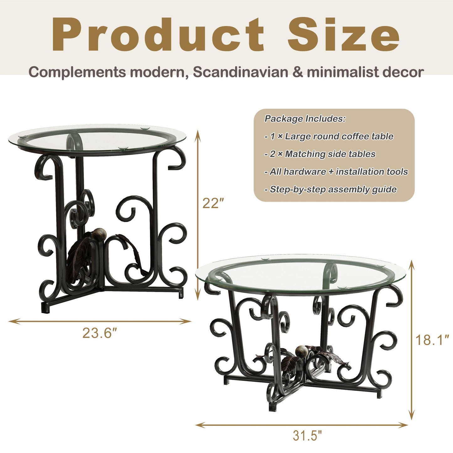 3 Piece Coffee Table Set With Tempered Glass Surface - Black Home Essentials