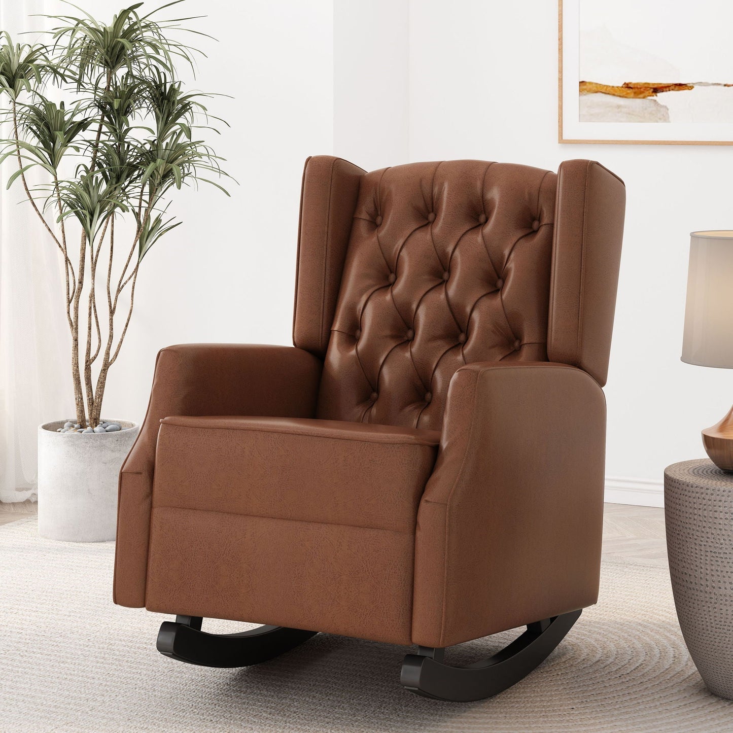 Moss - Upholstered Rocking Recliner With Diamond Tufting And Wingback - Light Brown Noble House