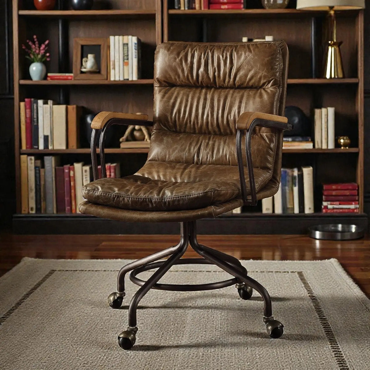 Harith - Vintage Top Grain Leather Office Chair - Brown Acme