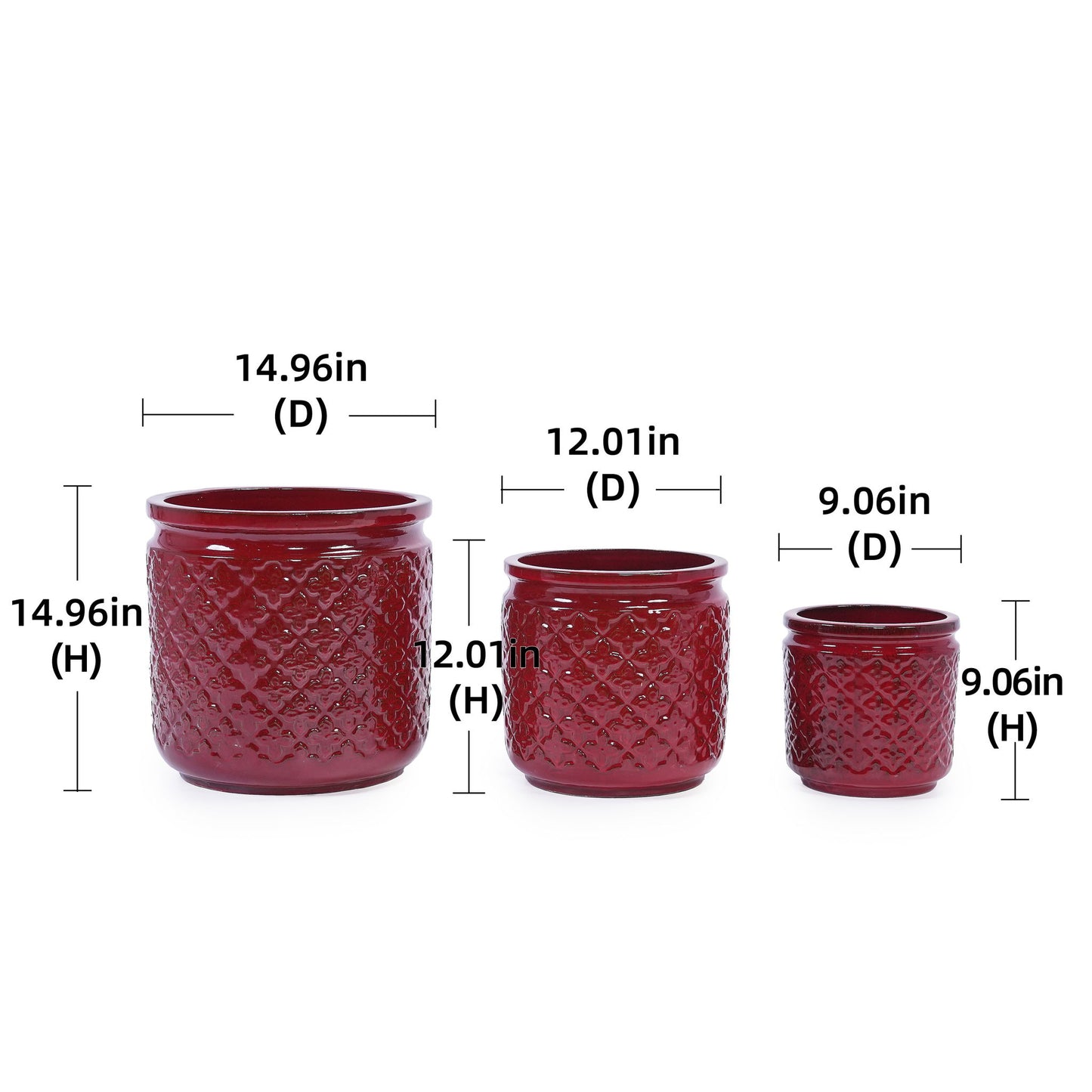3 Pieces Ceramic Flowerpot, Planter For Patio & Garden Or Windowsills - Bean Paste Red Daily Nest