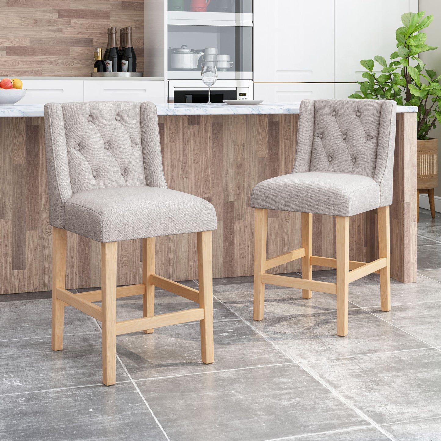 Vienna - Contemporary Fabric Tufted & Wingback Counter Stools (Set of 2) Noble House
