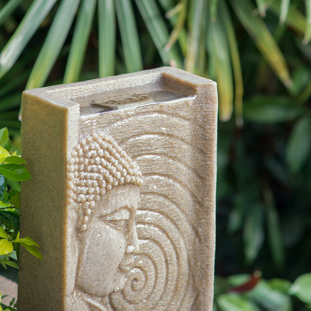 Indoor Buddha Water Fountain, Polyresin Tabletop Fountain With LED Light - Beige Daily Nest