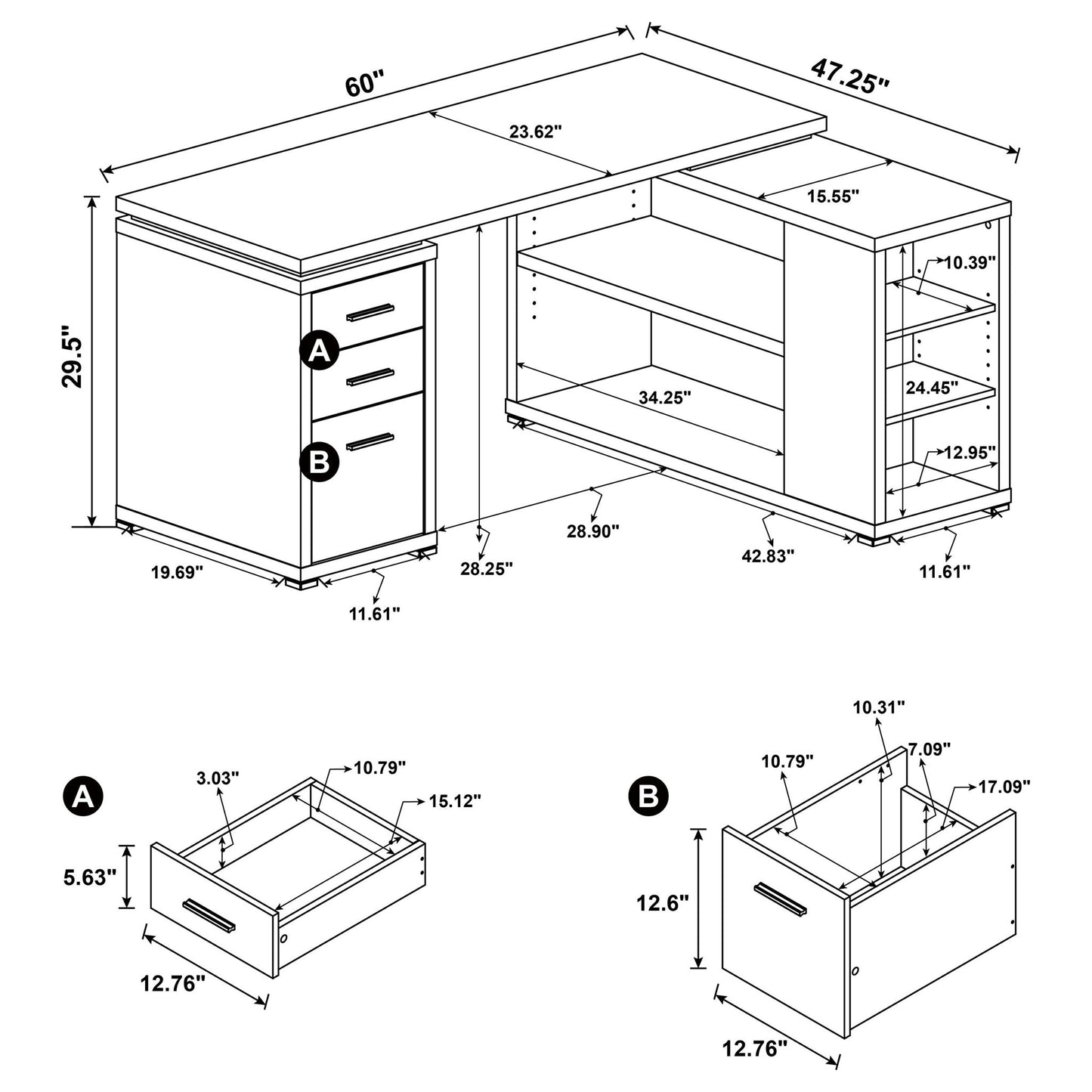 Transitional L Shape Computer Desk With Multiple Storage And Built In File Cabinet Home Essentials