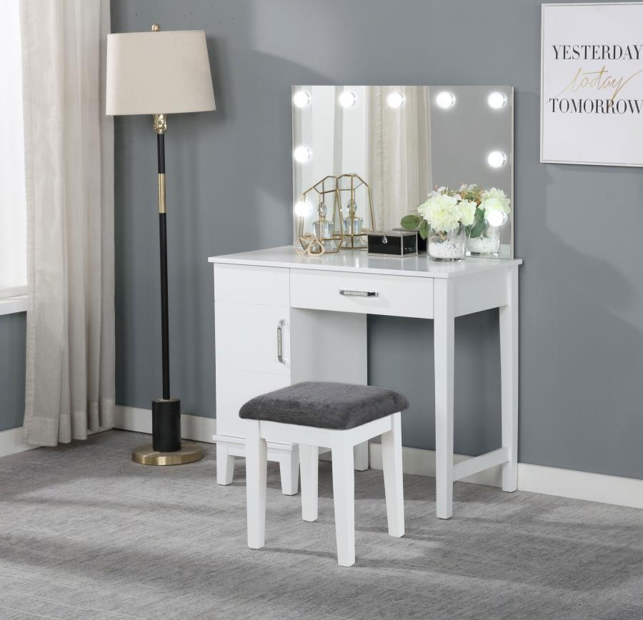 Elijah - Vanity Set With Lighting & Stool - White And Dark Gray CoasterEveryday