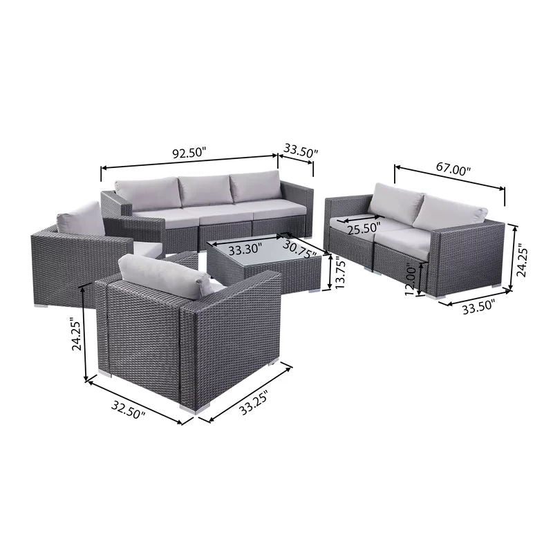 7 Person Outdoor Seating Group With Cushions - Gray / Silver Noble House