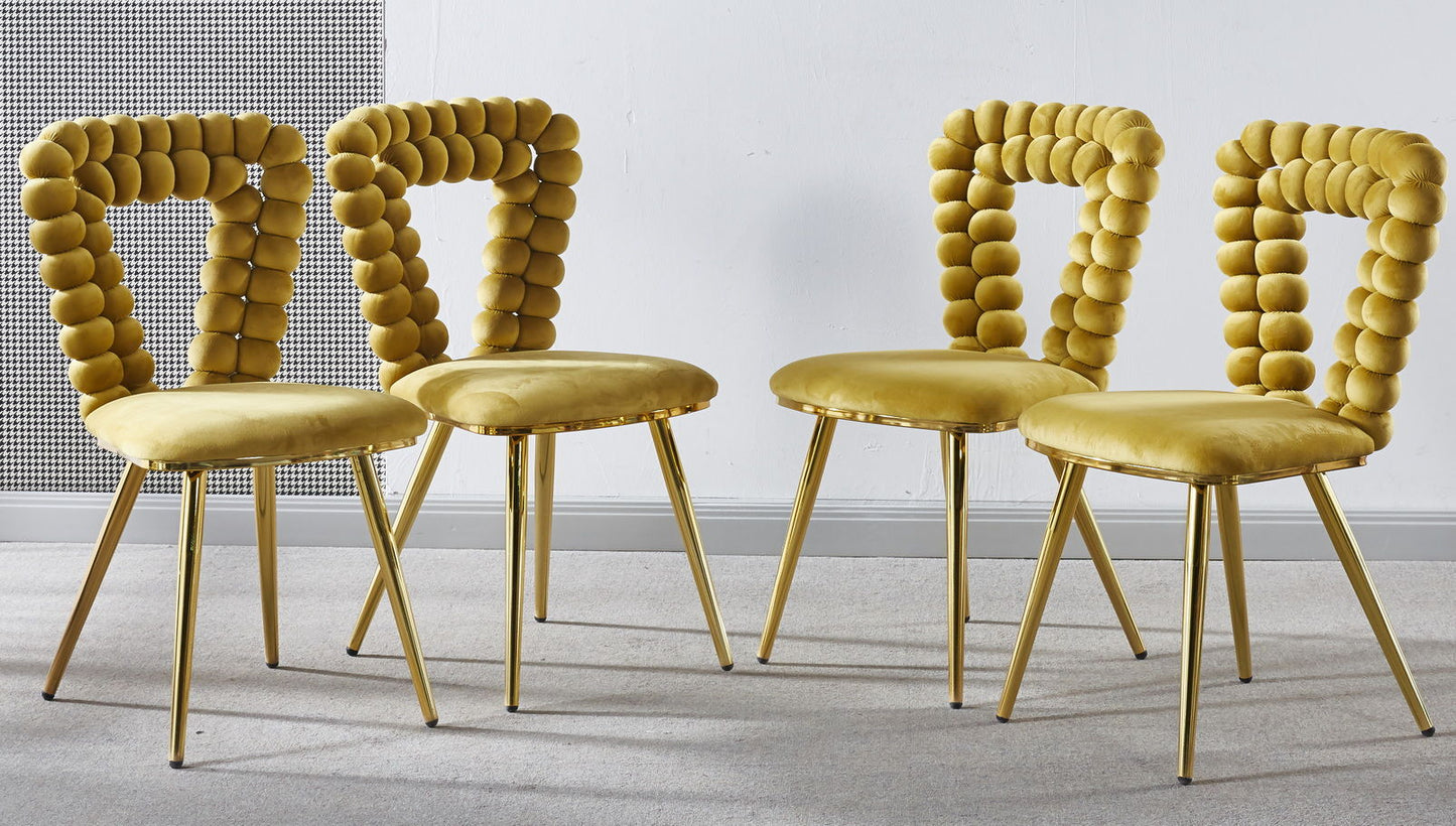 Modern Chair With Iron Tube Legs, Soft Cushions And Comfortable Backrest, Suitable For Dining Room, Living Room, Cafe, Hairball Back Home Essentials