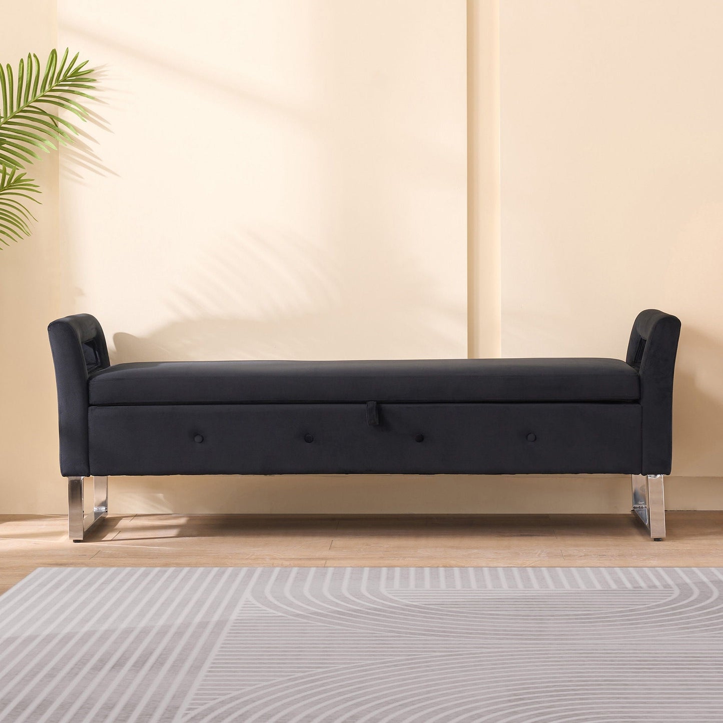 Wide Storage Soft Ottoman Bench With Armrests Home Essentials