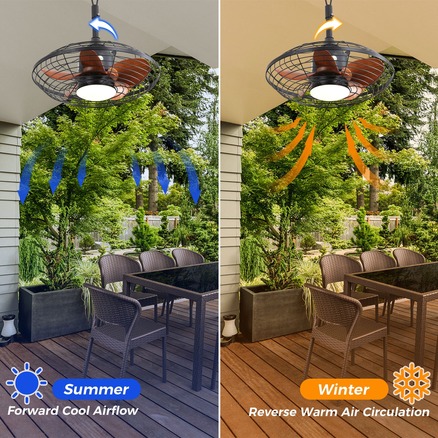 20" Downrod Mount Ceiling Fan LED 18W 3 Cct 5 ABS Blades DC Motor With Hanging And Hook For Outside Patios Pergola - Black Daily Nest