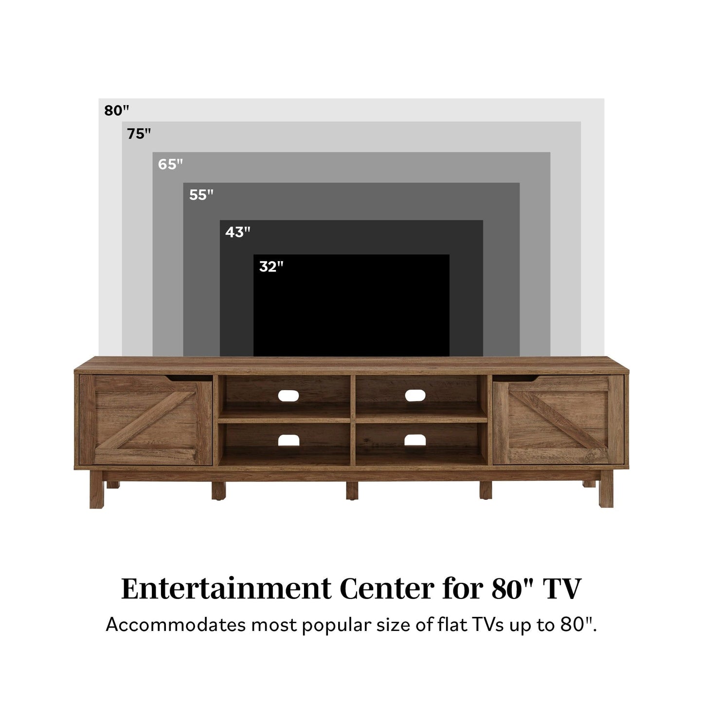 Rustic Barndoor Open-Storage TV Stand For TVs Up To 80" Walker Edison