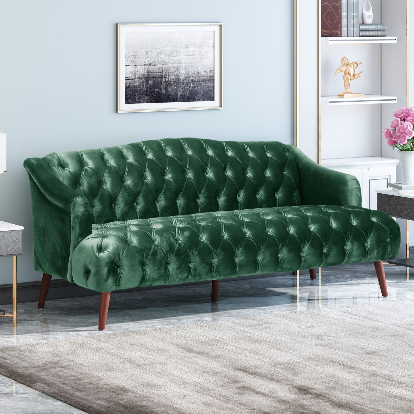 Comfy 3 Seat Sofa With Wooden Legs, For Living Room And Study Noble House