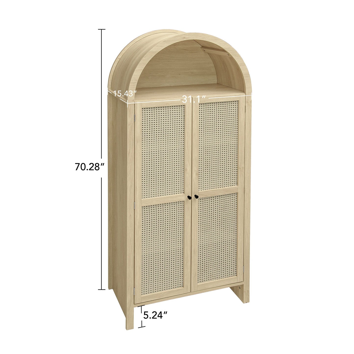 Tall Arched Kitchen Pantry, Arched Storage Display Cabinet With 2 Drawers & Adjustable Shelves, Rattan Door Versatile Storage Cabinet For Kitchen, Dining Room - Natural Home Essentials