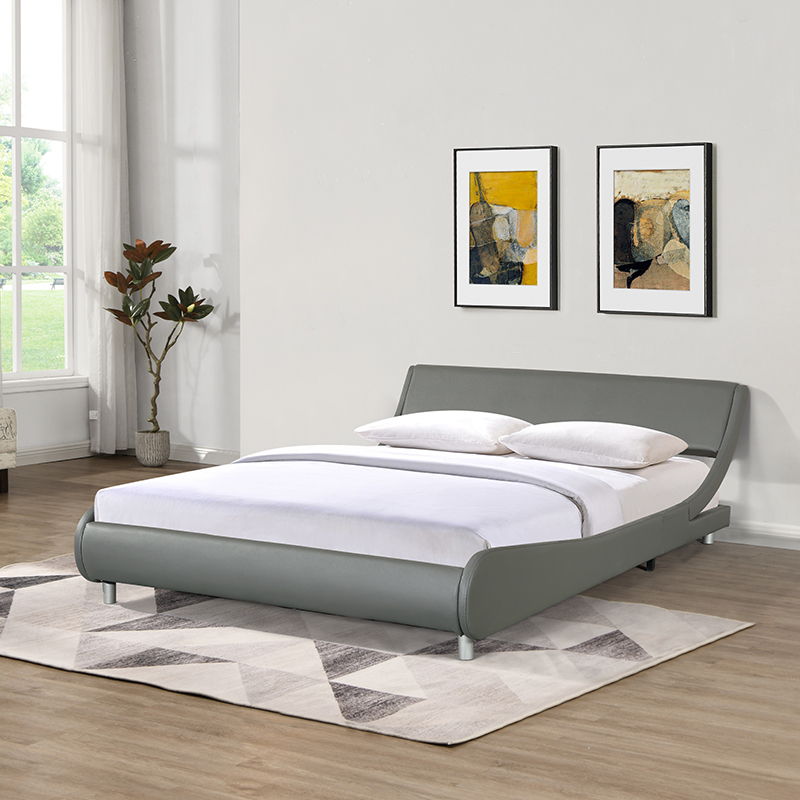 Queen Size Upholstered Platform Bed Frame, Curve Design, Wood Slat Support, No Box Spring Needed - Gray Home Essentials