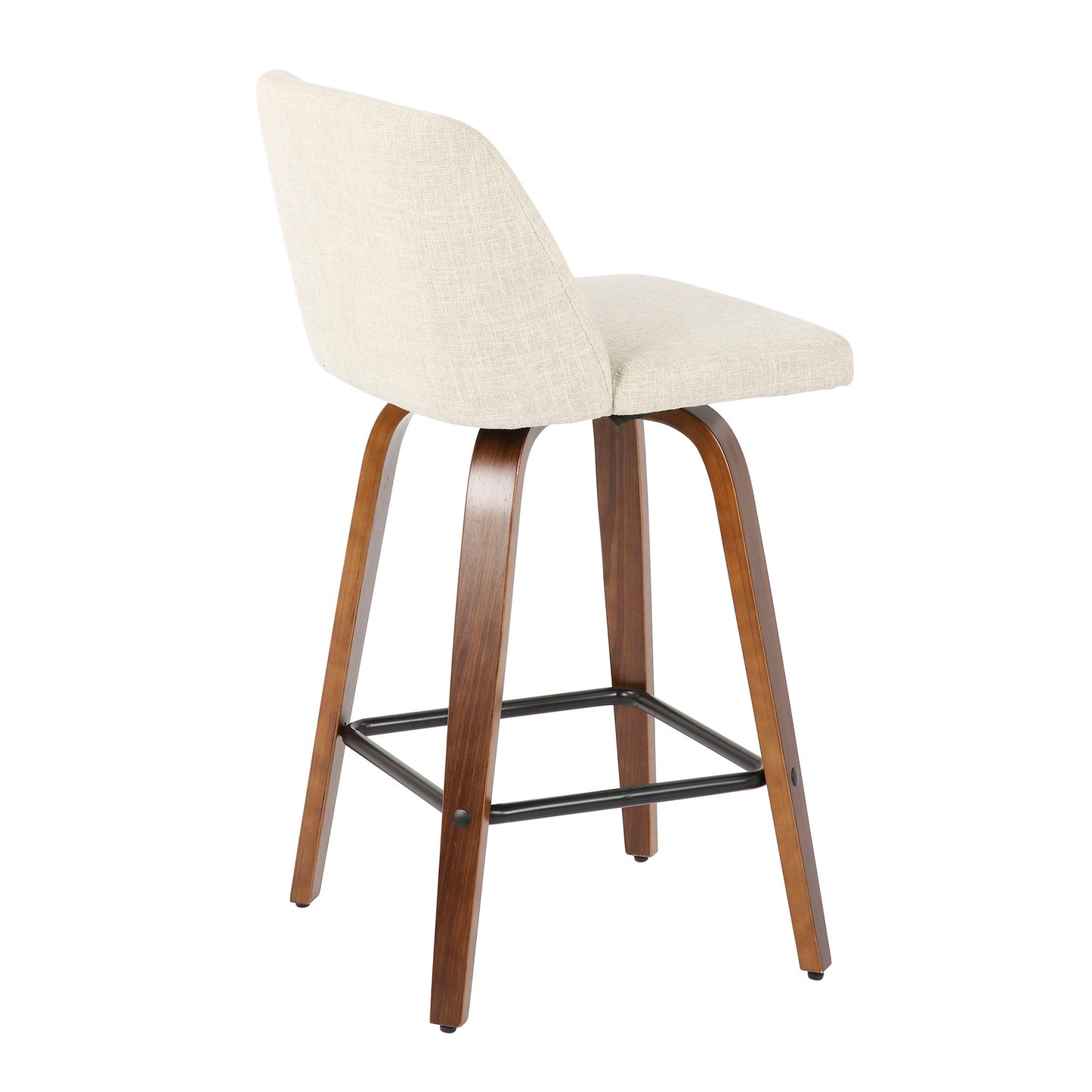 Toriano - Mid-Century Modern Counter Stool, Square Footrest (Set of 2) - Walnut / Cream Lumi Source