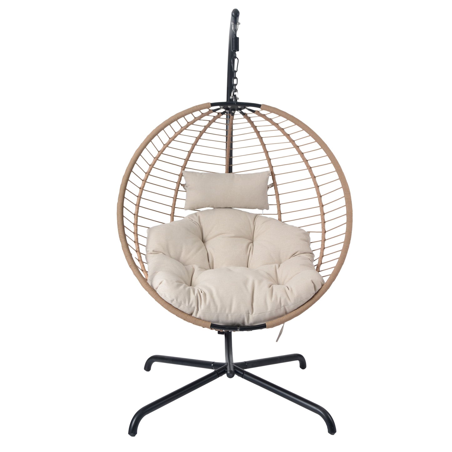 Sora - Outdoor Patio Wicker Hanging Chair With Stand - Beige / Brown Noble House