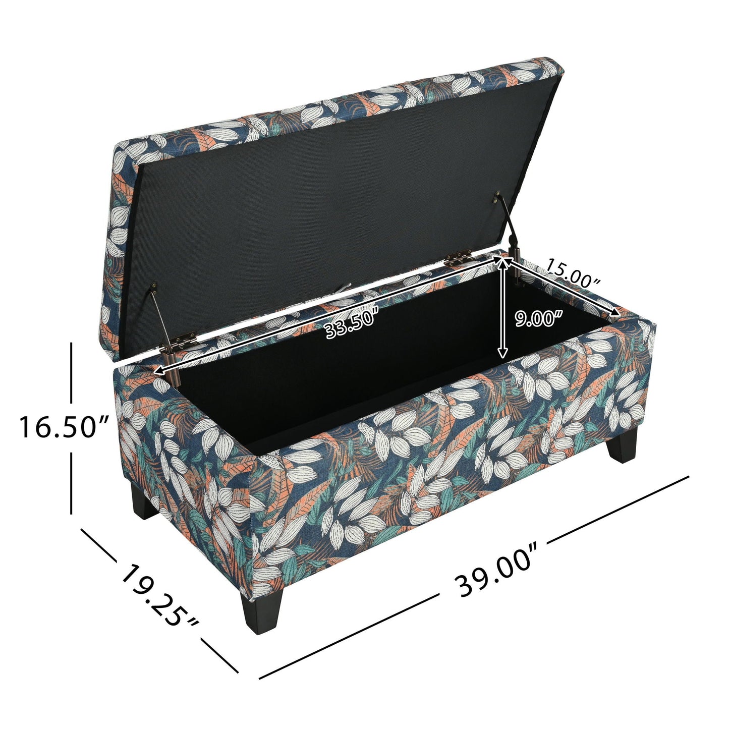 Charming Floral Storage Ottoman With Upholstered Fabric Noble House