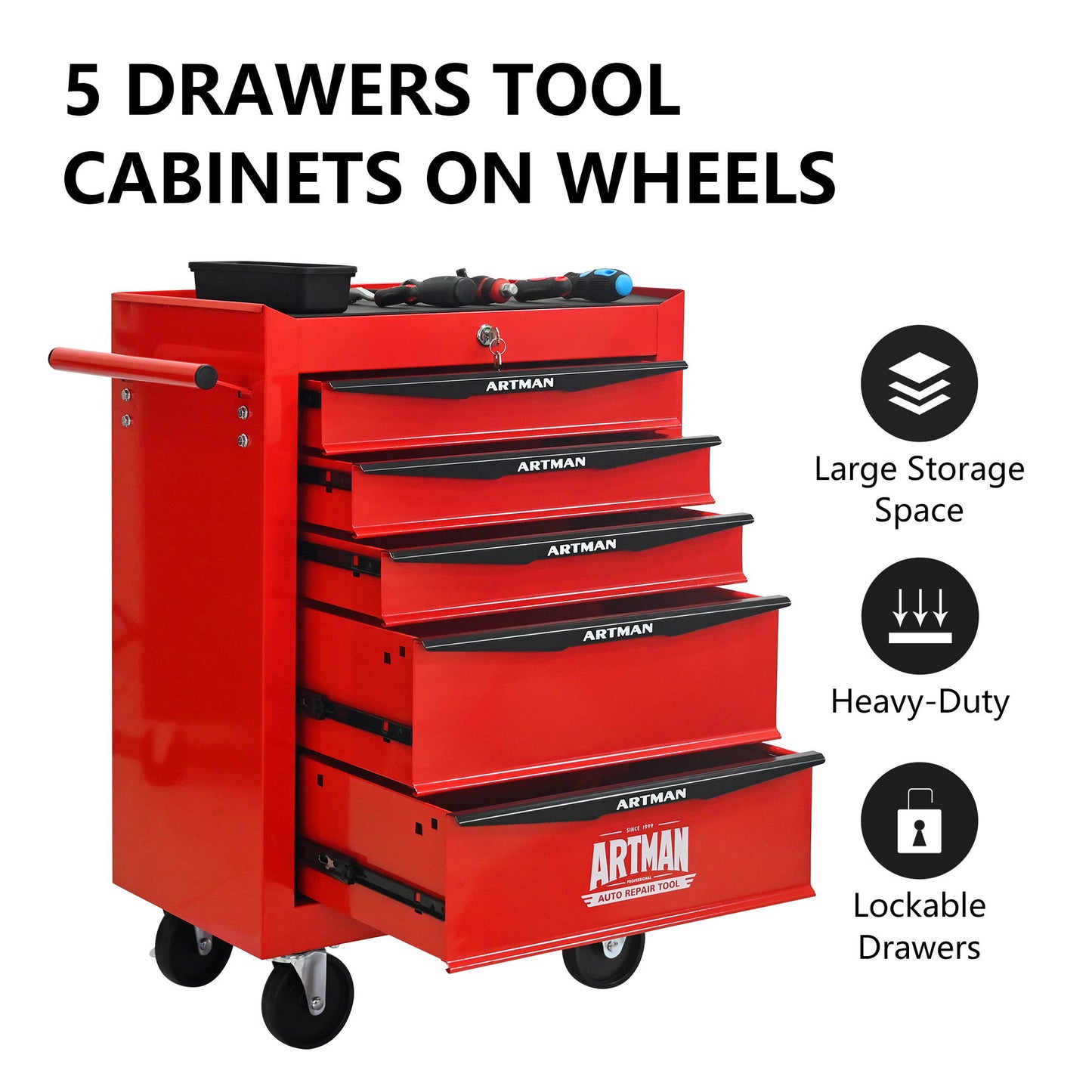 Rolling Metal Tool Chest With Drawers, Steel Storage Cabinet With Ball Bearing Slides Daily Nest