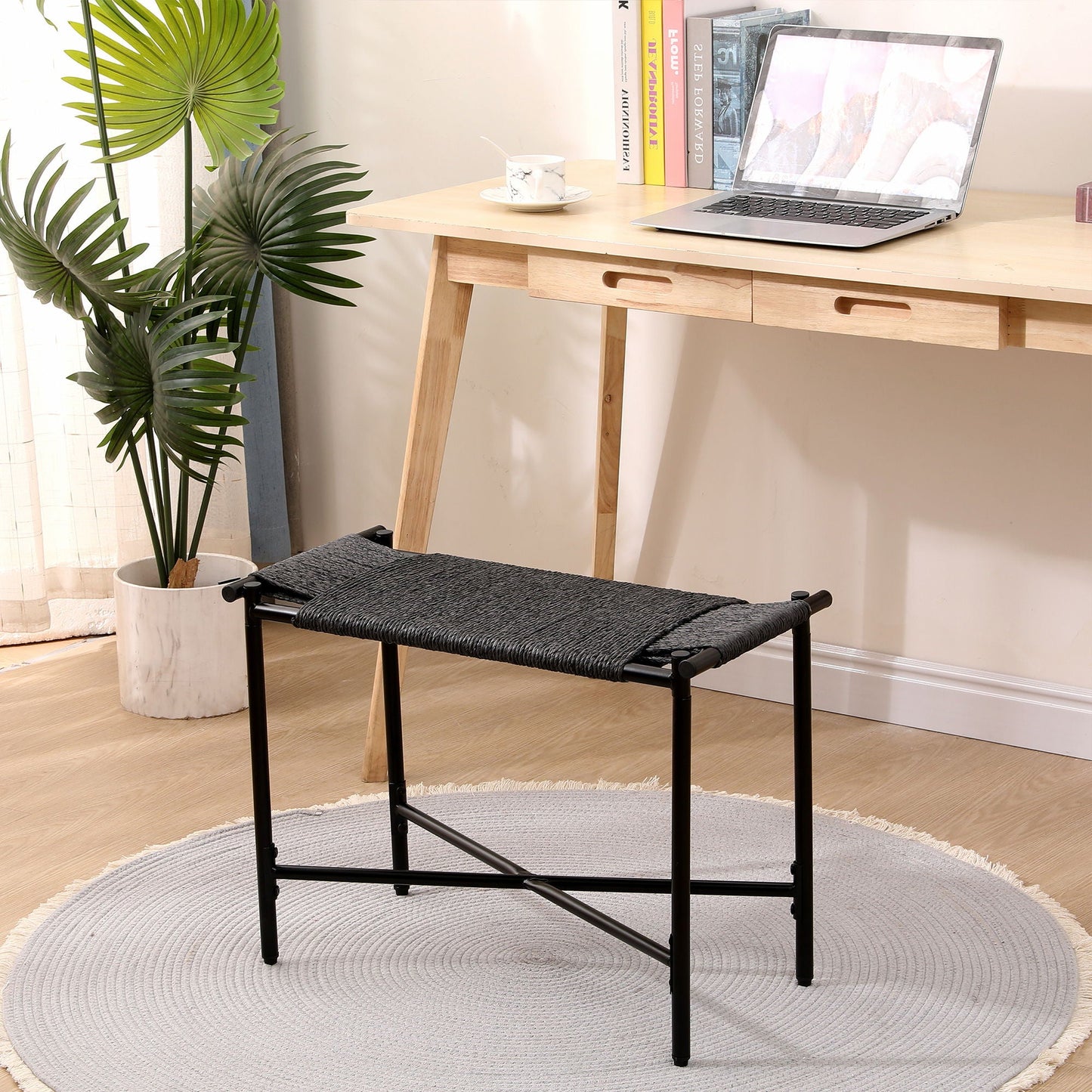 Handwoven Paper Rope Foot Rest Shoes Stools Ottomans For Entryway Home Essentials