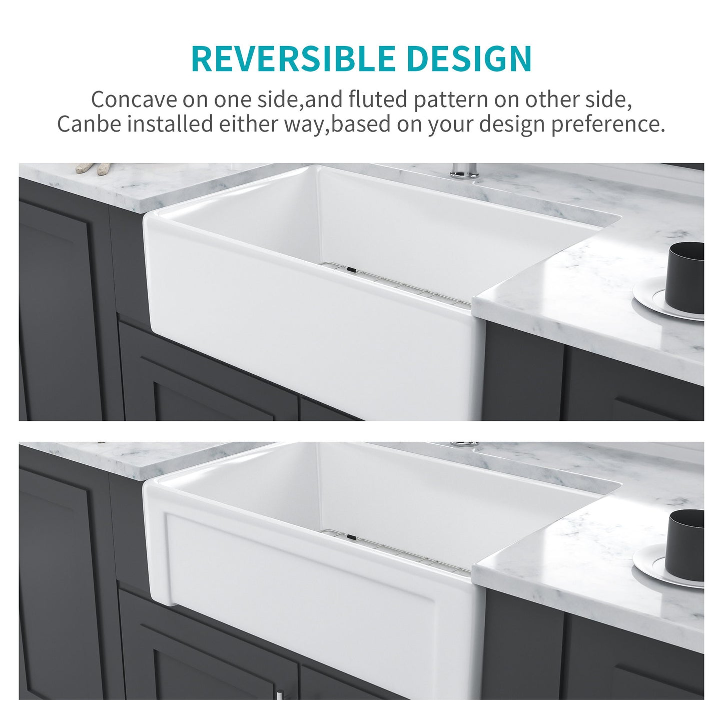 Sink 30" Apron Front Reversible Single Bowl Kitchen Sink With Grid, Strainer - White Daily Nest