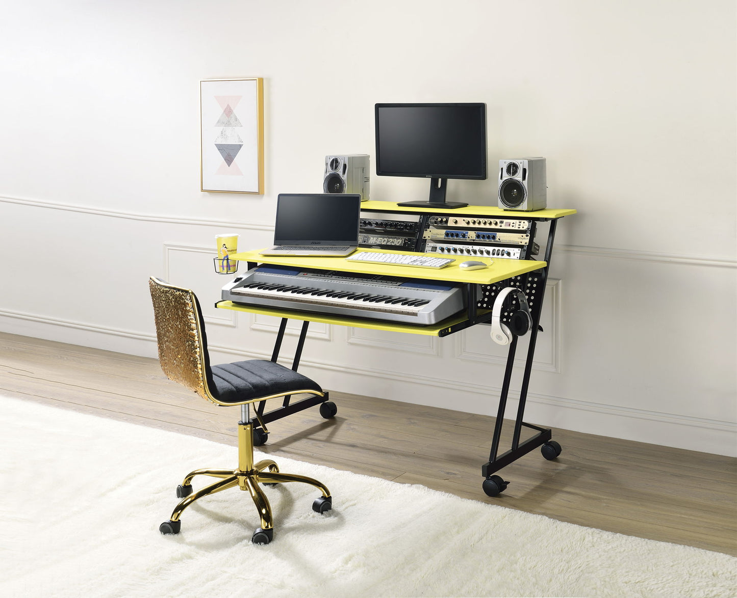 Suitor - Music Recording Studio Desk - Black / Yellow Acme