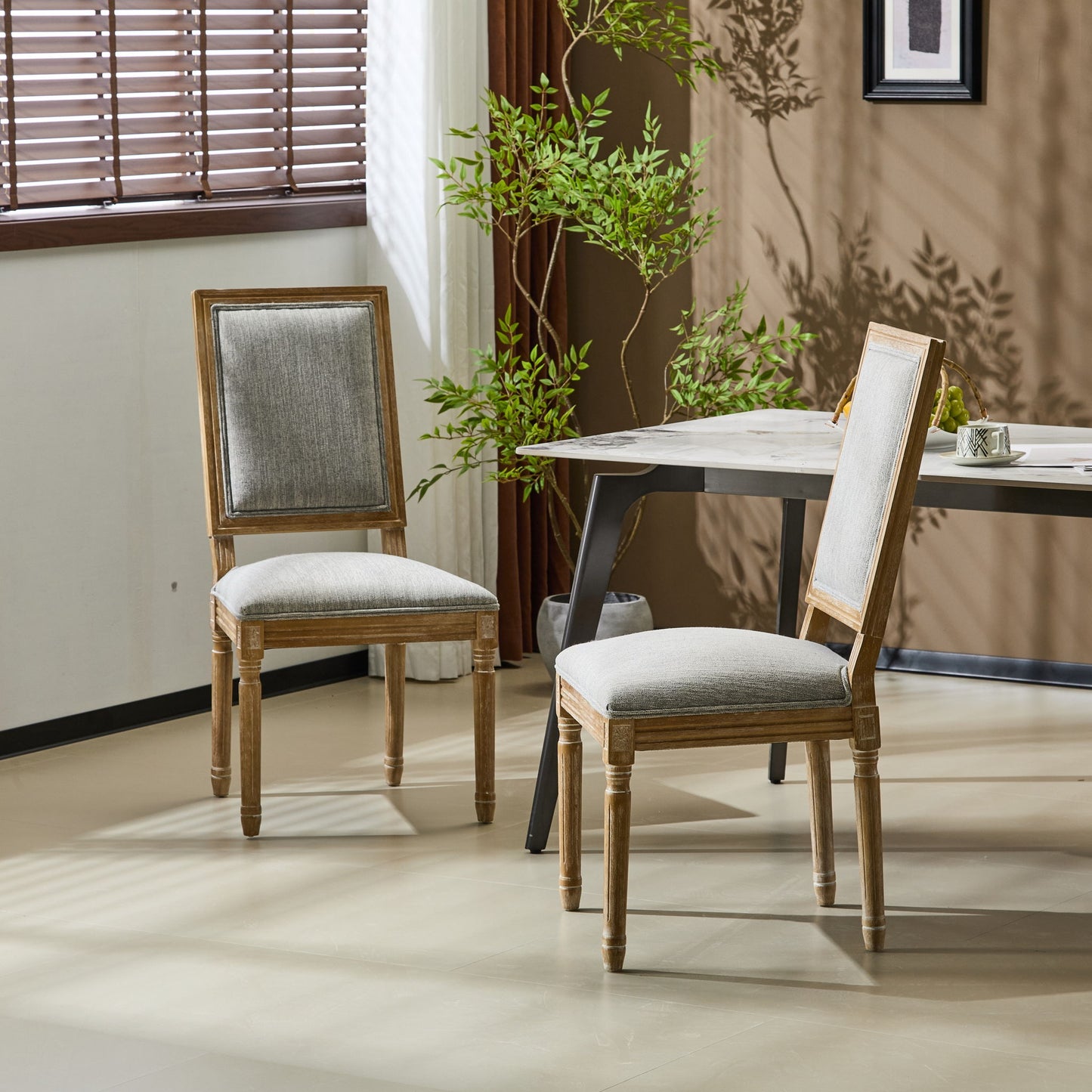 French Country Style Dining Chair With Upholstered Seating And Fluted Legs Noble House