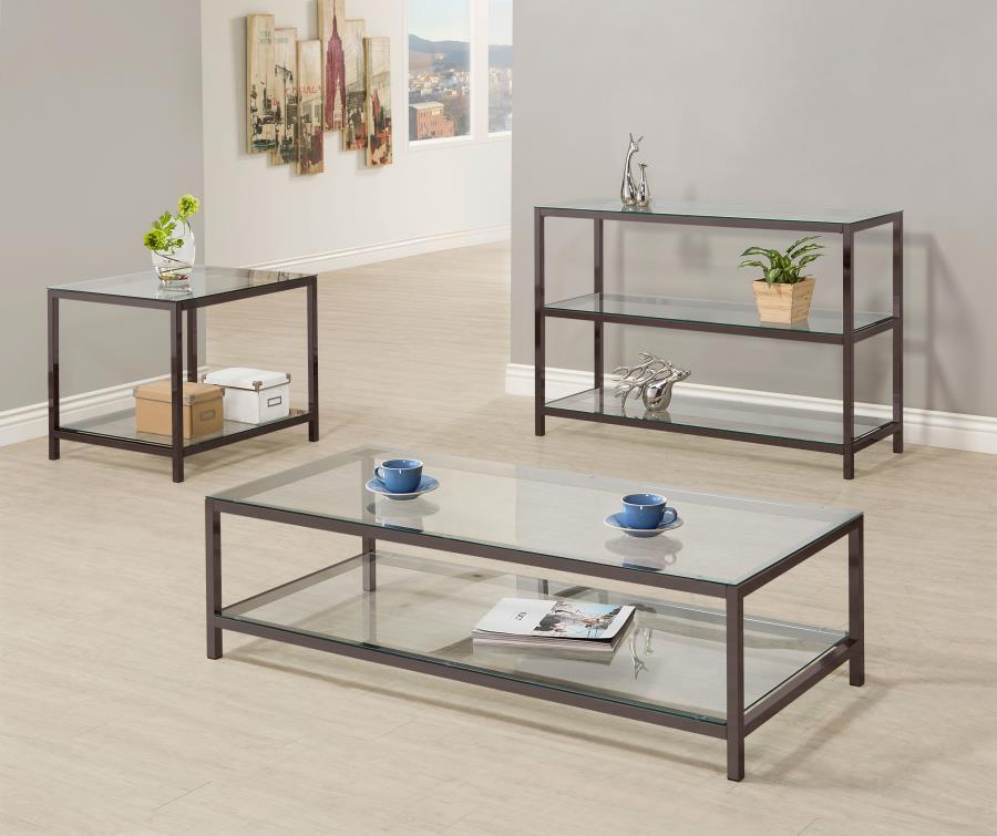 Trini - 1-Shelf Glass Top Side End Table - Black Nickel CoasterEssence