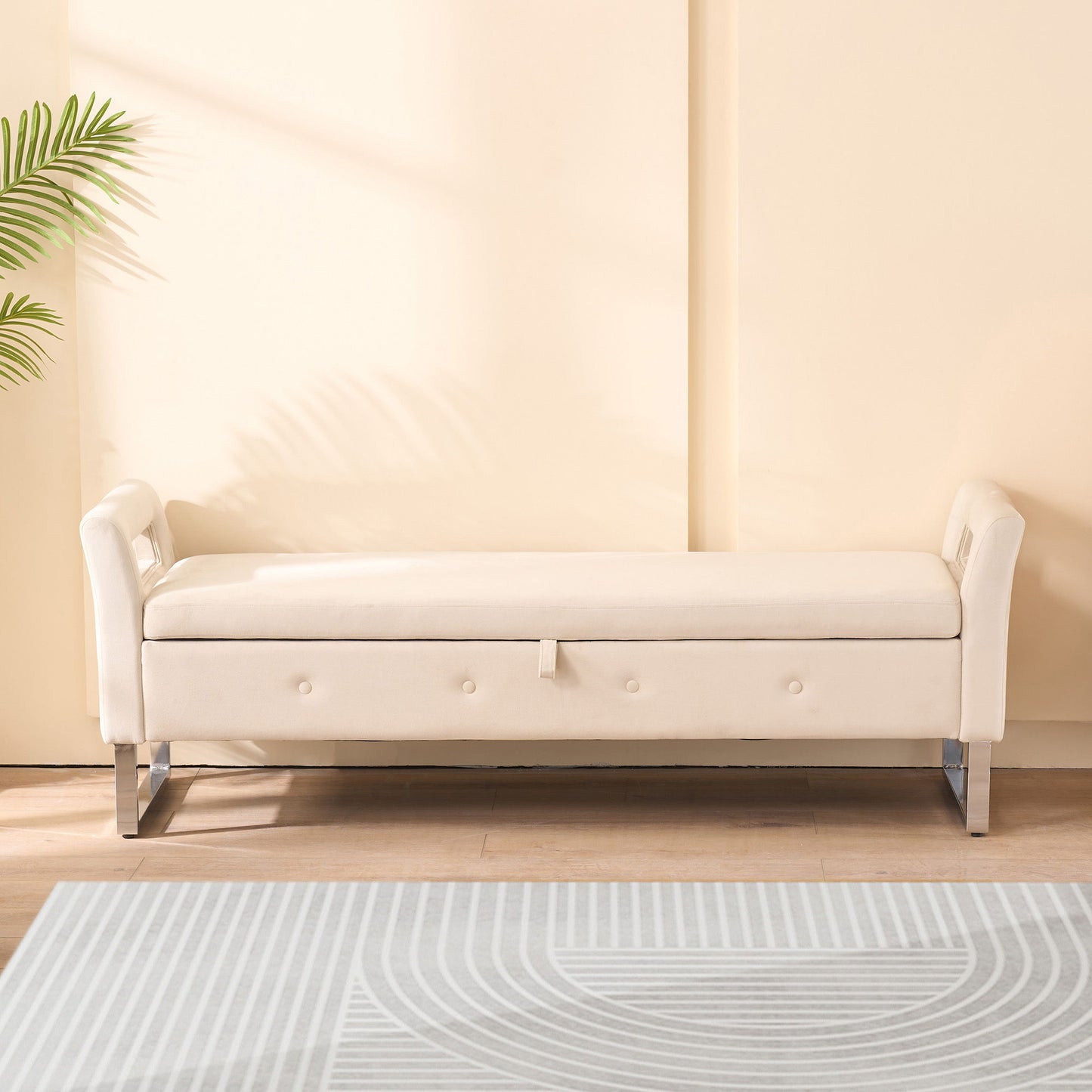 Wide Storage Soft Ottoman Bench With Armrests Home Essentials