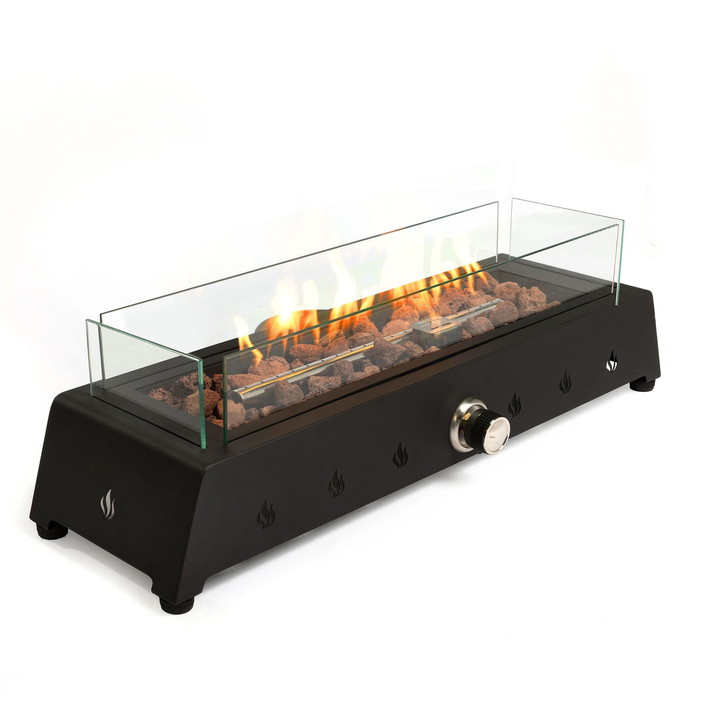 28" Tabletop Fire Pit, Propane Gas Fire Pit With Quick Connect Joint, Glass Wind Guard And Lava Rock, Outdoor Portable Tabletop Fire Pit - Black Home Essentials