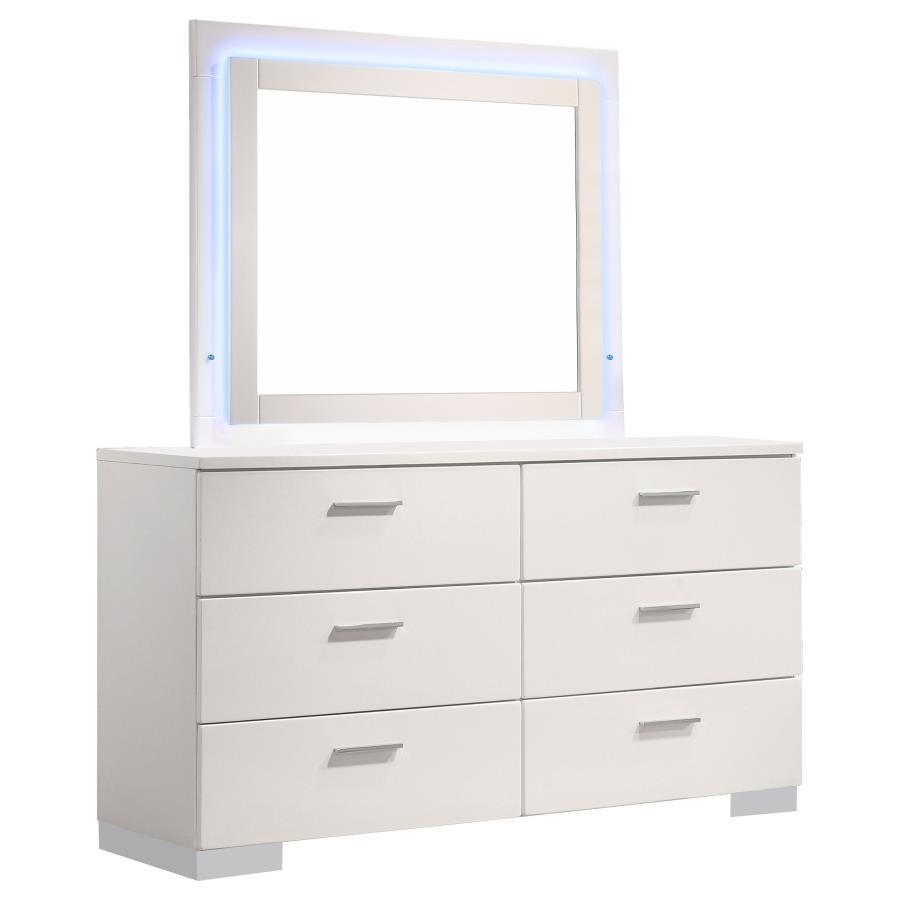 Felicity - 6-Drawer Dresser With LED Mirror - White High Gloss CoasterEssence