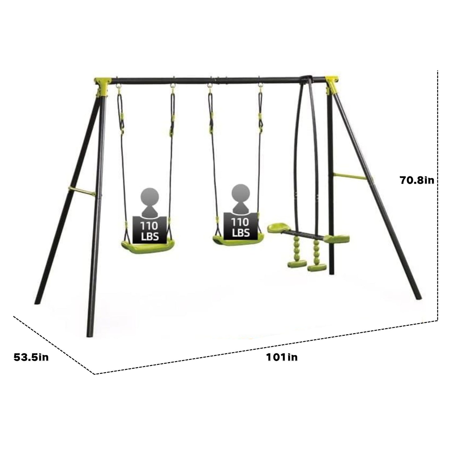 Xns008 Interesting Triple Children Metal Safe Swing Set 440Lbs For Outdoor Playground Three Seat Swing For Age 3+ - Green / Black Daily Nest