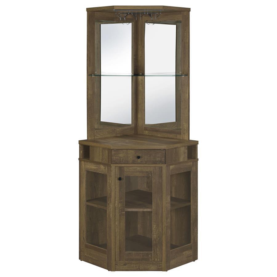 Alviso - 1-Drawer Corner Home Bar Wine Cabinet - Rustic Oak CoasterEveryday
