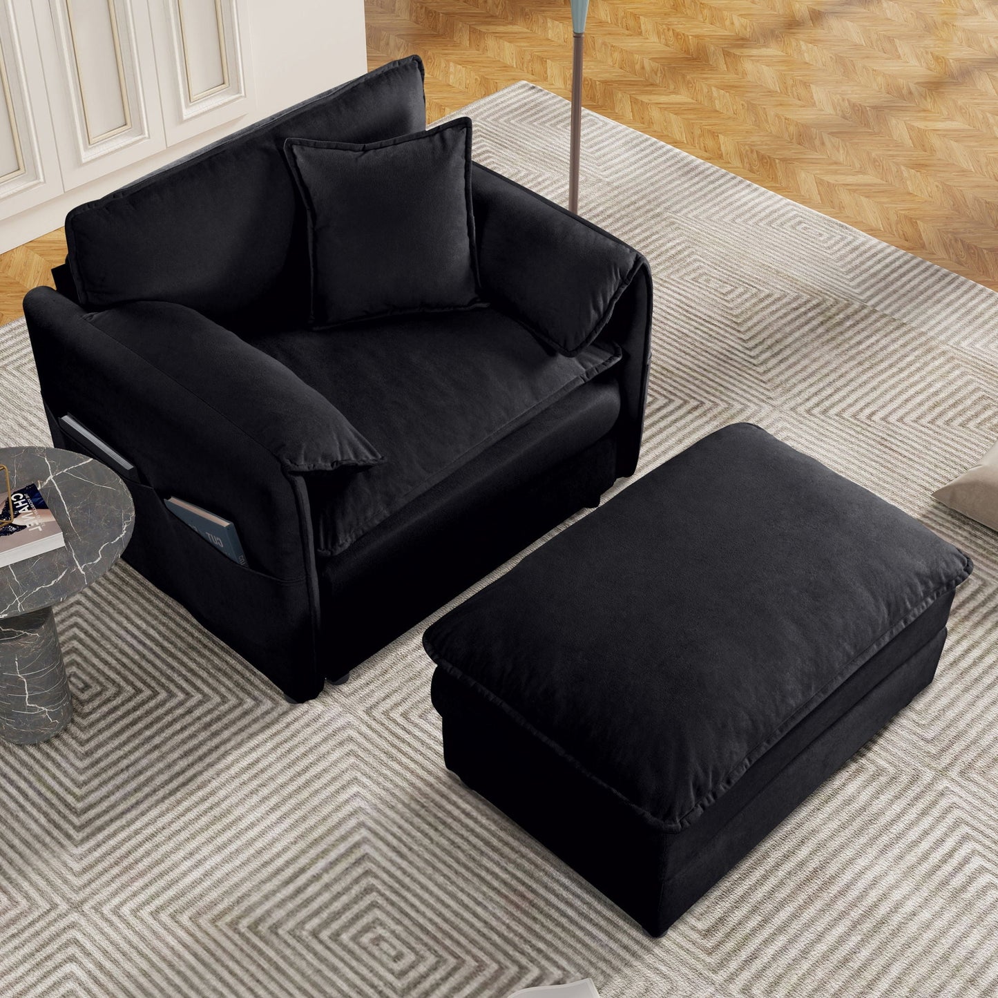 Oversized Recliner Chair With Movable Ottoman, Soft Chenille Upholstered Indoor Lounge Chair - Black Home Essentials
